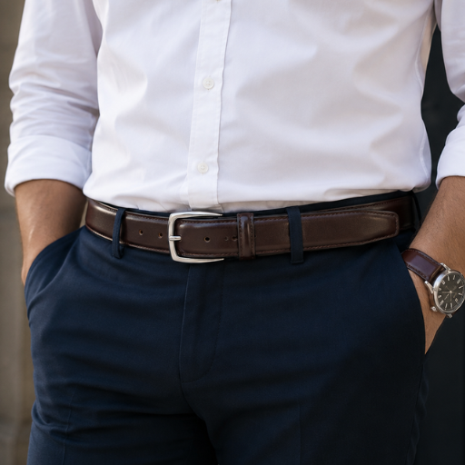 Men's Brown Leather Dress Belt - Image 3