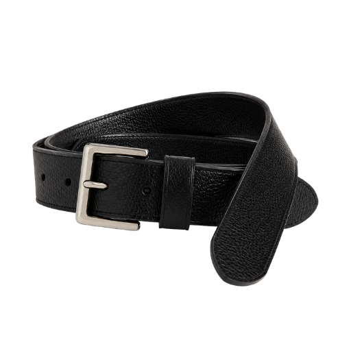Men's Black Textured Leather Belt - Image 2